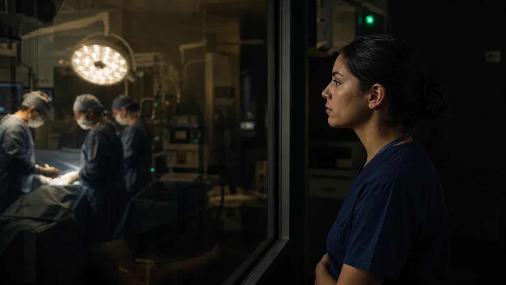 Estudiante de medicina observando una cirugía desde el área de enseñanza